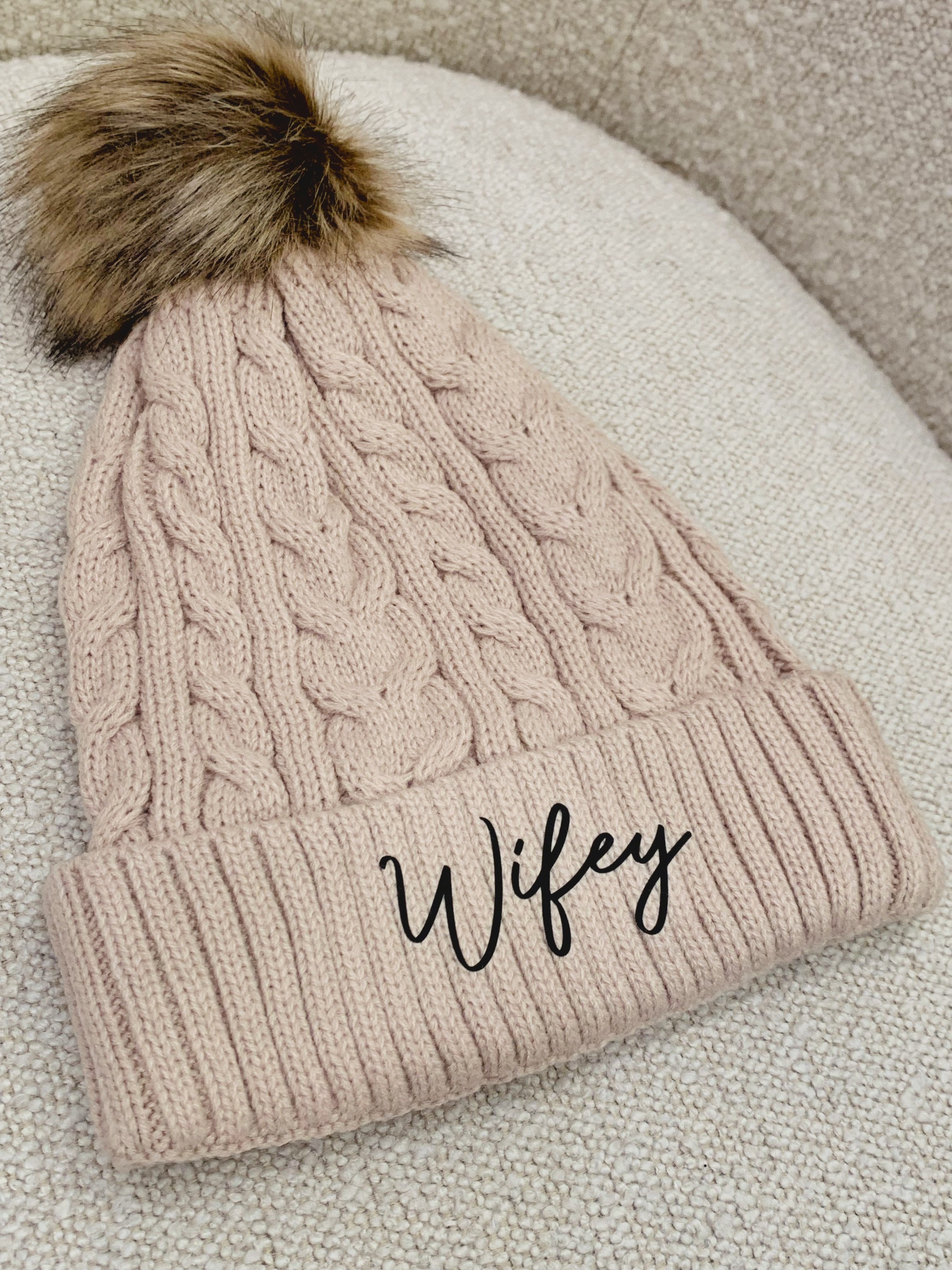 Bride Beanie With Faux Fur Pom Pom, Winter Bachelorette  display picture 1