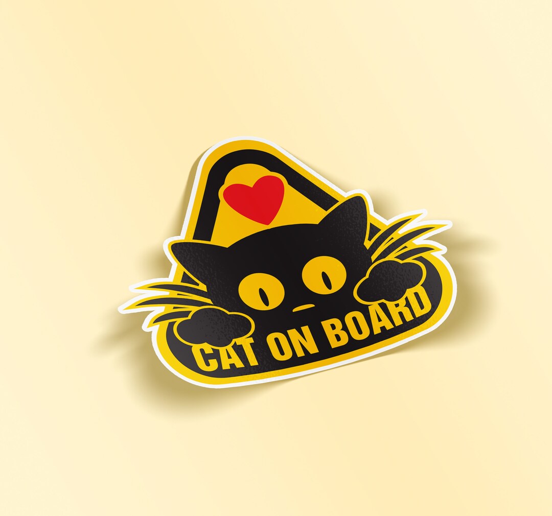 Cat on Board Bumper Sticker Kitty Safety Cute Car Window Vinyl Decal 5 ...