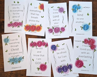 Floral Scripture Card Inserts, Set of 8, Handmade Designs
