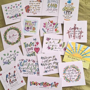 NEW - 17 Scripture Notes Inserts, Same scriptures - new designs!  lunch box notes, scriptures, bookmarks, Christmas Gift, handmade, art