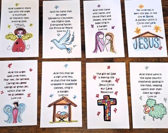 Christmas Scripture Card Inserts, Set of 8, Christian Stocking Stuffers