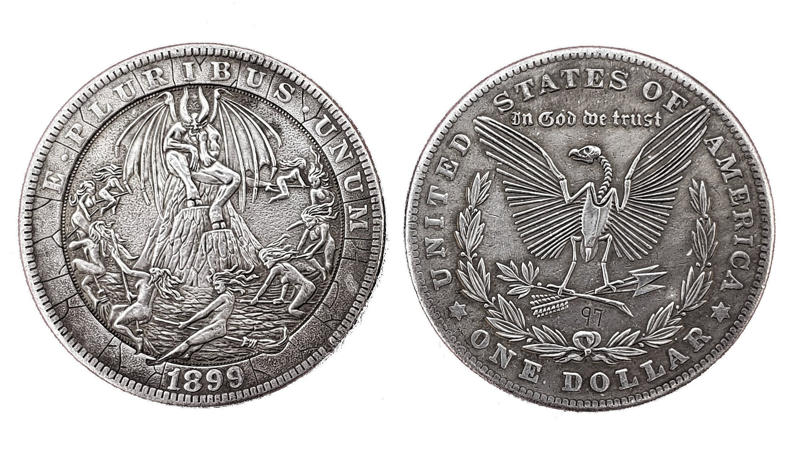 HOBO NICKEL Hobo Coin Satan With Flying Witches Collectible Novelty ...