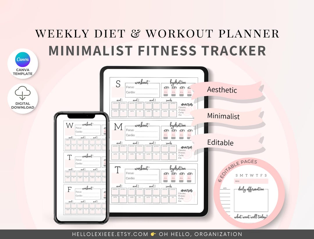 Weekly Diet + Workout Planner Printable | Goodnotes Fitness Journal ...