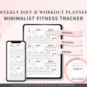 Tygodniowy plan diety i ćwiczeń do druku | Dziennik fitness GoodNotes | Utrata wagi i śledzenie posiłków | Dziennik nawyków i nawodnienia (PDF)