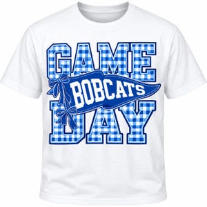 Diseño personalizado de camiseta para el día del partido / Banderín a cuadros, colores de la escuela (archivo digital)