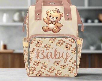 Diaper Bag Personalized Teddy Bear in Bow Tie Custom Diaper Bag Backpack Boy Baby Shower Gift Waterproof Mommy Bag Backpack Gifting Idea