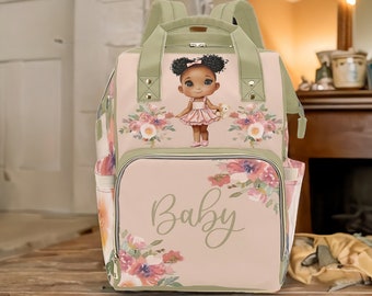 African American Baby Girl Diaper Backpack Cute Multifunction