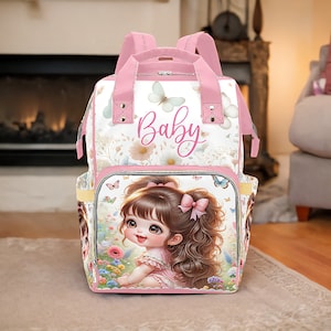 Diaper Bag Personalized Baby Girl Bows Diaper Backpack Baby Shower Gift Mommy Bag Floral Waterproof Diaper Bag Girl Gift For Baby Shower