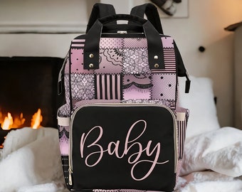 Girl Diaper Bag Backpack Personalized Diaper Bag Custom Pink Diaper Bag Quiltlike Design Waterproof Diaper Bag Baby Shower Gift Mommy Bag