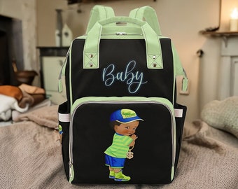 African American Baby Boy Diaper Bag Backpack Personalized Custom Diaper Bag Cute Fresh Prince Bling Waterproof Backpack Boy Diaper Bag