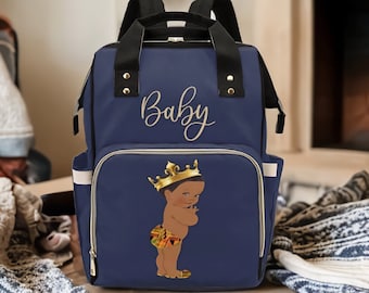 African American Boy Custom Diaper Bag Baby Shower Gift Diaper Bag Backpack Ethnic King Waterproof Mommy Bag Baby Gift Backpack Diaper Bag