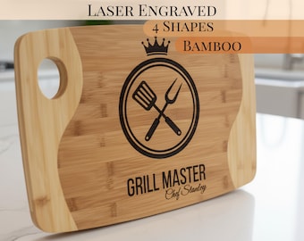 Meat Cutting Board Dad Gift Grill Master Engraved Rectangle Custom Name Gifting Idea Butcher Boards Cow Fish and Round Personalized Board