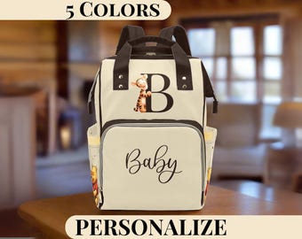 Personalized Diaper Bag Tigger Monogram Pooh Bear Diaper Bag Backpack Baby Shower Gift Gender Neutral Waterproof Mommy Bag Backpack Gift