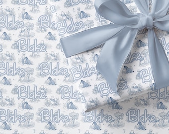 Wrapping Paper Baby Shower Gift Winnie the Pooh Toile Baby Gift Wrapping Paper Kid Birthday Gift Wrap For New Mom Blue Toile Baby Gifting