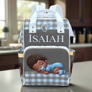 Black Baby Boy Custom Diaper Bag Bluy Baby Shower Gift Diaper Bag Backpack Ethnic Personalized Mommy Bag Baby Gift Backpack Plaid Diaper Bag