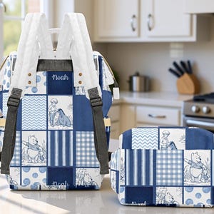 Baby Bag Winnie the Pooh Pink Girl Toile Squares Personalized Custom Diaper Bag Backpack Baby Shower Gift Mommy Bag Backpack Gifting Idea