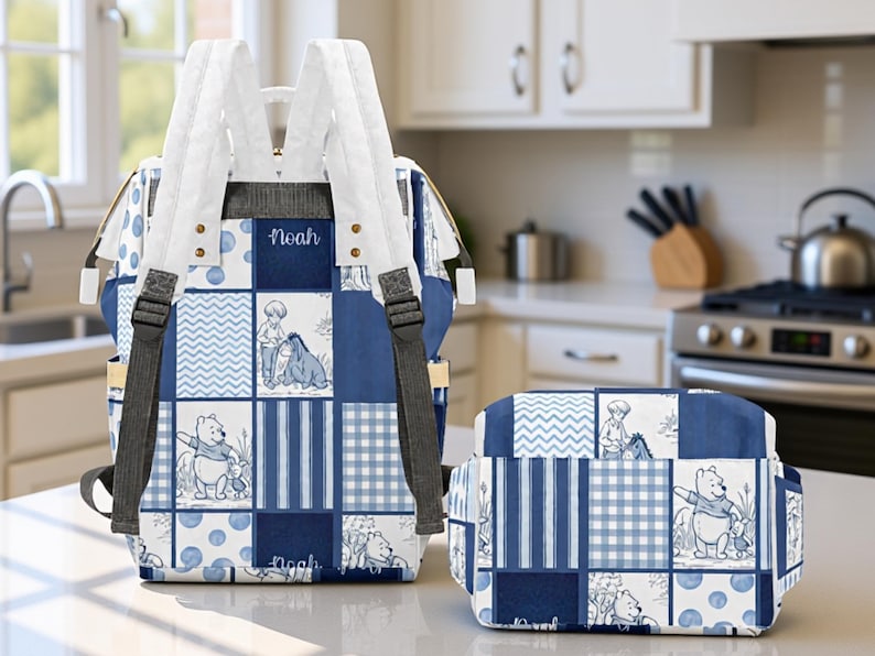 Baby Bag Winnie the Pooh Pink Girl Toile Squares Personalized Custom Diaper Bag Backpack Baby Shower Gift Mommy Bag Backpack Gifting Idea