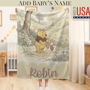 Baby Blanket Personalized Winnie the Pooh Gift For Child Blanket Gift For New Mom Pooh Bear Custom Name Baby Shower Gifting Idea for Baby