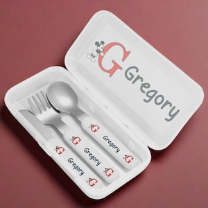 Custom Name Baby Gift Personalized Kids Cutlery Set Baby Shower Gift Toddler Utensils Mickey Mouse Red Gift Fork Set Baby Name Gifting Idea