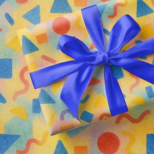 Birthday Wrapping Paper Colorful Gift Wrap Kids Celebration Sheet Festive Party Supplies Geometric Pattern Design Yellow Blue Colors Eco Friendly Wrapping Paper Matte Finish Custom Eclectic Pattern Vibrant Anniversary Gift Wrap Kids
