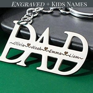 Custom Engraved Keychain For Dad Gift Keychain With Kid Name Metal Engraving Dad Key Ring Fathers Day Gift For Dad Birthday Gifting Idea