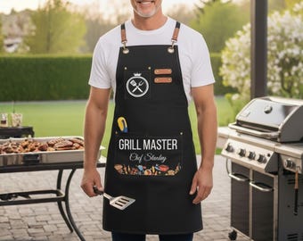 Men Apron Custom Personalized Grill Master Apron For Dad Custom Name BBQ Apron Name Chef Gift Perfect Dad Gift Cooking Apron For Father