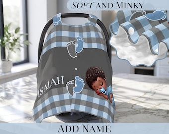 Car Seat Cover Personalized Black Baby Boy Canopy Plaid Soft Dot Blanket Design Custom Baby Name Gift Boy Baby Shower Gift Mom Gifting Idea