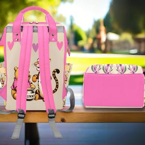 Personalized Baby Bag Pooh Diaper Tigger Backpack Waterproof Mommy Organizer Pink Girl Shower Gift Newborn Travel Carrier Custom Nursery immagine 6