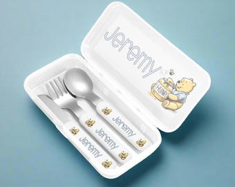 Personalized Winnie the Pooh Cutlery Set, Engraved Toddler Feeding