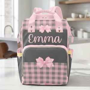 Pink Plaid Mini Backpack with Front Pocket Trailmaker Emma Chloe Vegan Leather Backpack PinkPlaid - ODP  main image 4