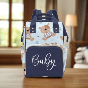 Teddy Bear Diaper Bag Backpack Personalized Diaper Bag Cute Bear Blue Custom Waterproof Diaper Bag Mommy Bag Boy Diaper Bag Baby Shower Gift