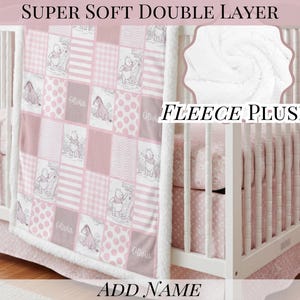 Winnie the Pooh Pink Toile Plush Blanket Personalized Girl Name Gift Idea Throw Blanket Custom Baby Name Gifting Idea Birthday Gift for Girl