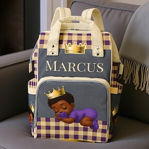 African American Boy Diaper Bag Custom Baby Shower Gift Diaper Backpack Ethnic King Personalized Mommy Bag Baby Gift Backpack Diaper Bag