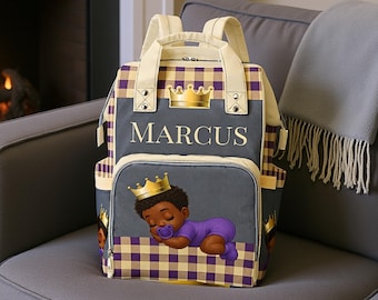 African American Boy Diaper Bag Custom Baby Shower Gift Diaper Backpack Ethnic King Personalized Mommy Bag Baby Gift Backpack Diaper Bag