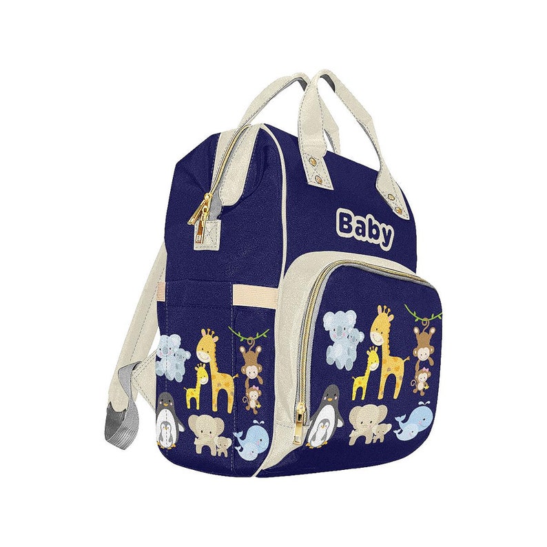 Waterproof Multi-Function Backpack Backpack Baby Bag Jungle Animals In Navy Blue Designer Diaper Bags Personalize Optional