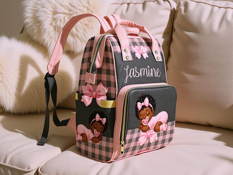 Diaper Bag Black Baby Girl in Pink Ruffle Diaper Custom Diaper Bag Girl Personalized Pink Baby Shower Gift Waterproof Mommy Bag Gifting Idea