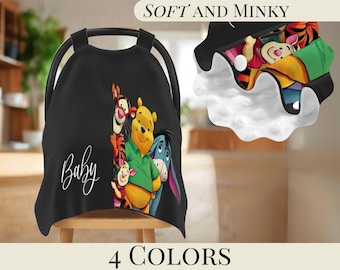 Car Seat Cover Baby Seat Canopy Personalized Baby Pooh Friends Soft Dot Blanket Design Custom Baby Name Gift Baby Shower Gift New Mom Idea