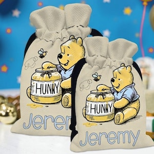 Kid Name Gift Bag Winnie the Pooh Baby Birthday Gift Bag Blue for Boy Birthday Party Favor Bag Girl Birthday Pink Party Gifting Goody Bag