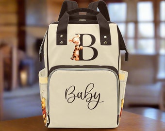 Personalized Diaper Bag - Tigger Monogram & Pooh Bear Diaper Bag Backpack - Gender Neutral Waterproof Mommy Bag Backpack