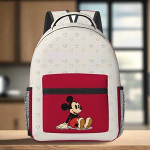Sac à dos Mickey Mouse pour enfants Cartable Oxford rouge et beige de créateur, cadeau pour enfant cartable, idée cadeau de rentrée scolaire pour enfants d'âge scolaire