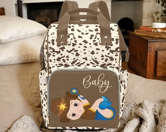 Diaper Bag Western Personalized Backpack Custom Diaper Bag Cowboy Baby Shower Gift Cow Print Diaper Bag Western Mommy Bag Boy Diaper Bag