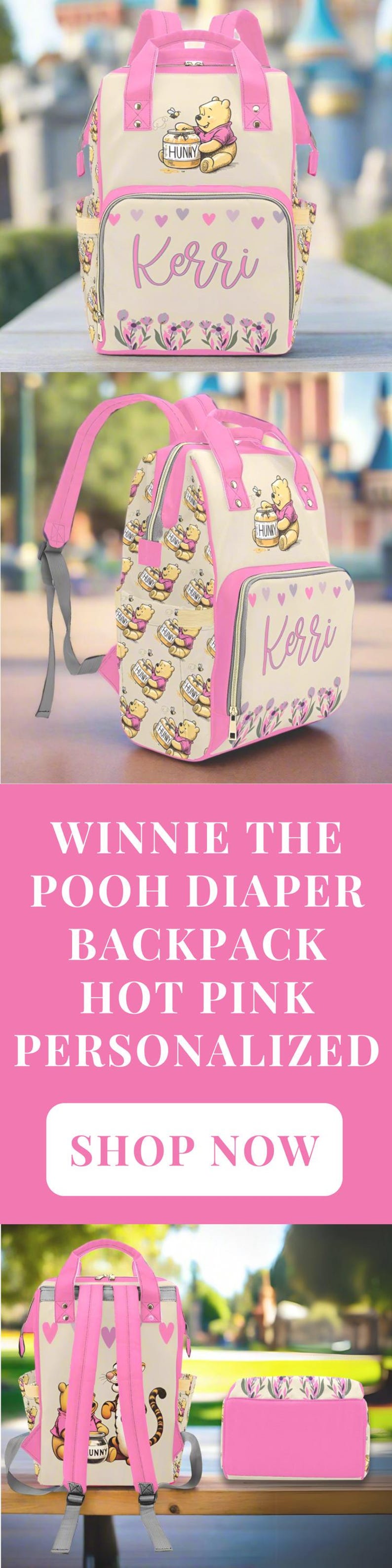 Personalized Baby Bag Pooh Diaper Tigger Backpack Waterproof Mommy Organizer Pink Girl Shower Gift Newborn Travel Carrier Custom Nursery immagine 14