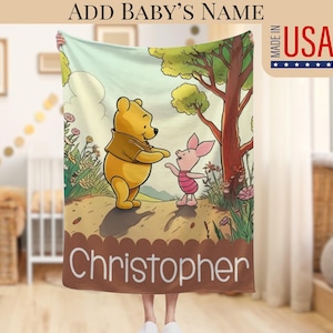 Winnie the Pooh Baby Blanket Personalized Gift For Child Blanket Gift For New Mom Pooh Bear Custom Name Baby Shower Gifting Idea for Baby