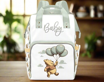 Winnie the Pooh Custom Diaper Bag Backpack Mommy Baby Bag Waterproof Diaper Bag Baby Shower Gift Idea Personalized Baby Name Custom Gift