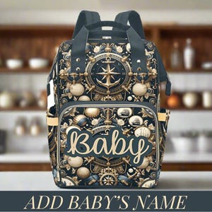 Diaper Bag Nautical Seashells Personalized Boy Diaper Bag Backpack Custom Baby Shower Gift Waterproof Mommy Bag Backpack Gifting Idea