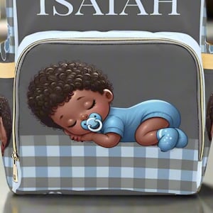 Black Baby Boy Custom Diaper Bag Bluy Baby Shower Gift Diaper Bag Backpack Ethnic Personalized Mommy Bag Baby Gift Backpack Plaid Diaper Bag
