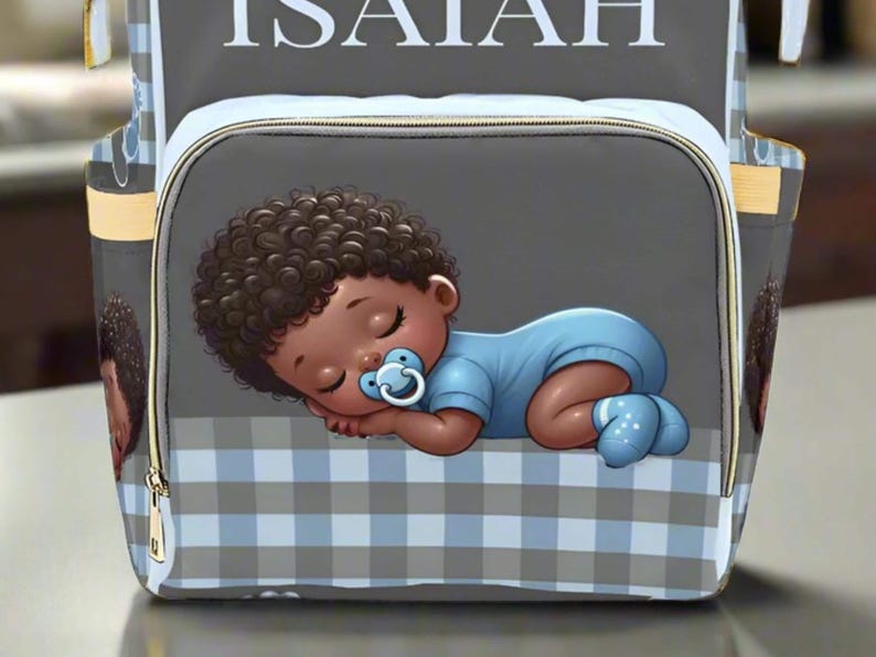 Black Baby Boy Custom Diaper Bag Bluy Baby Shower Gift Diaper Bag Backpack Ethnic Personalized Mommy Bag Baby Gift Backpack Plaid Diaper Bag