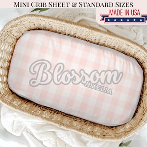 Plaid Mini Crib Sheet Personalized Fits Nestig & Pack N Play Fitted Crib Sheet New Mom Custom Name Girl Baby Shower Gifting Idea For Mother