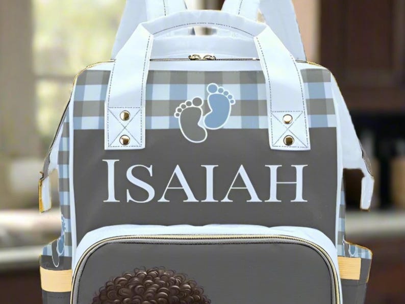 Black Baby Boy Custom Diaper Bag Bluy Baby Shower Gift Diaper Bag Backpack Ethnic Personalized Mommy Bag Baby Gift Backpack Plaid Diaper Bag