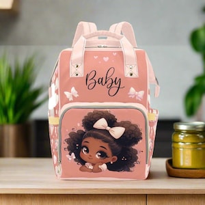 Personalized Diaper Bag Girl Pink Bows Mommy Bag Coquette Diaper Bag Waterproof Backpack Pink Vintage Diaper Backpack Girls Baby Shower Gift